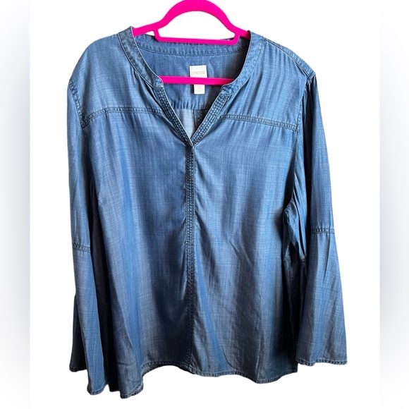 Chico's Tops - Chico’s Lyocell 4/XL Flare Bell Sleeve Top Women Chambray Bohemian Gypsy Casual